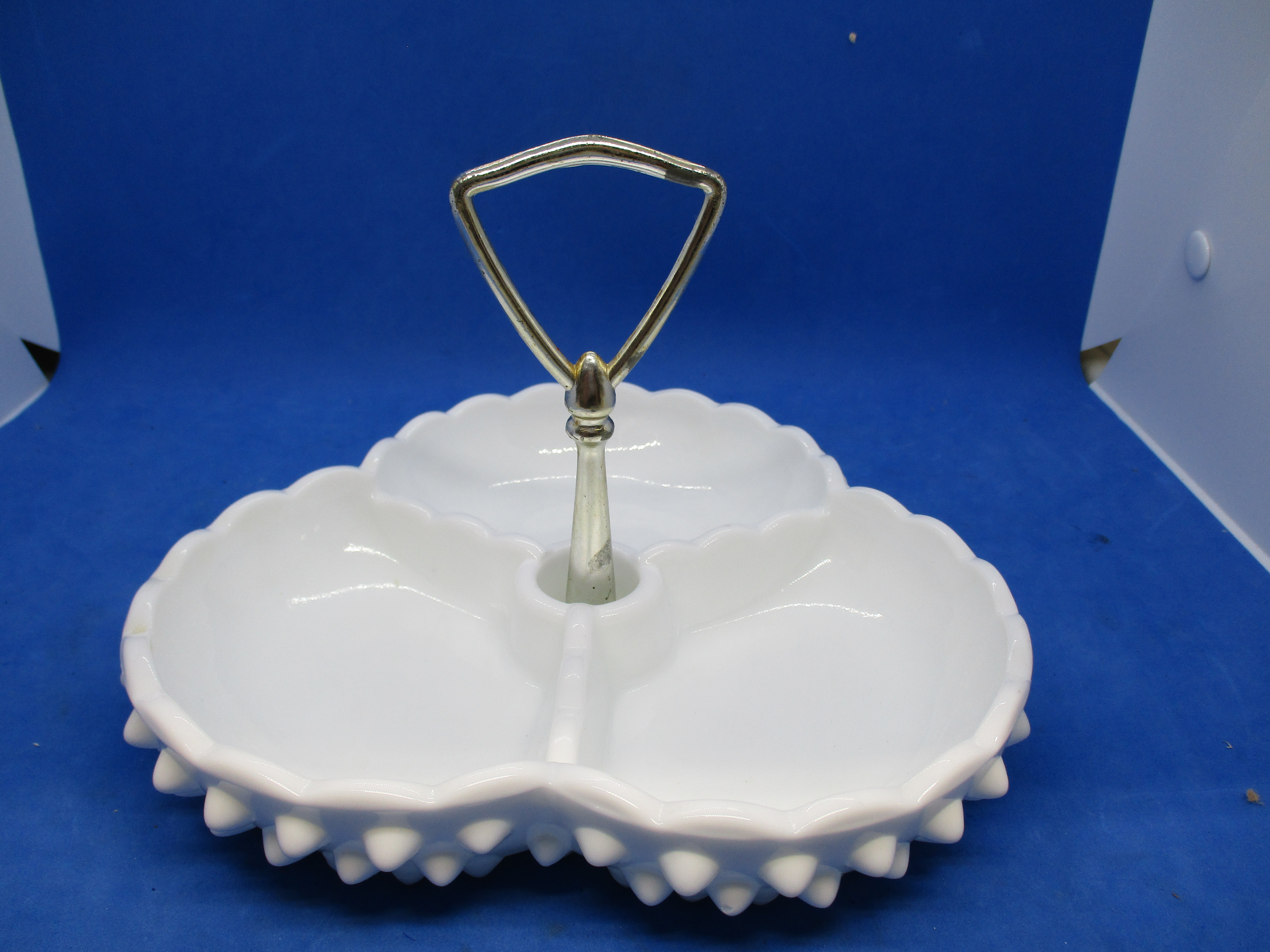 Vintage Fenton Hobnail White Milk Glass 3 Section Dish – Relish, Candy, Nuts